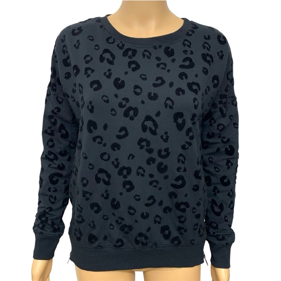 Z Supply Tops - Z Supply Black Flocked Leopard Velvet embossed Top Sweatshirt size XS
